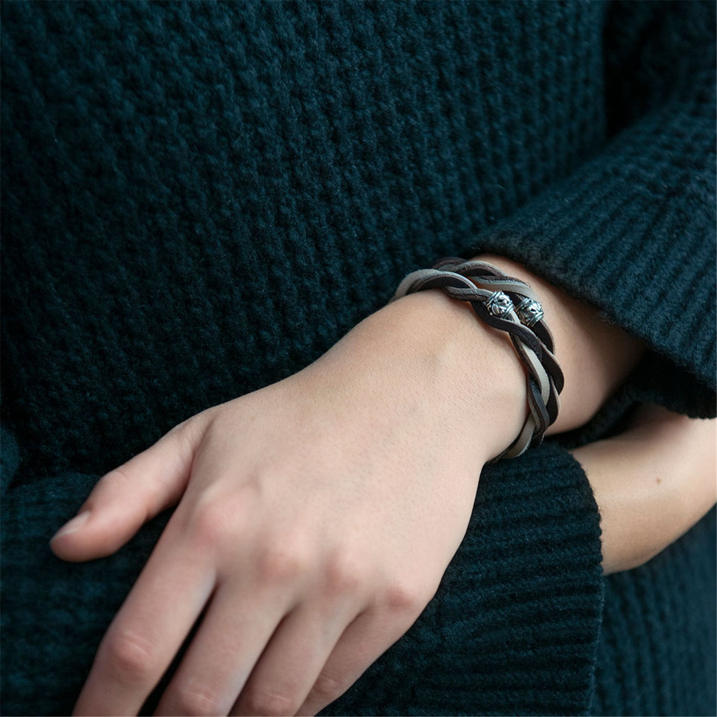 Leather Bracelet Brown/Light Grey