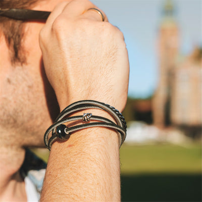 Leather Bracelet Black/Grey