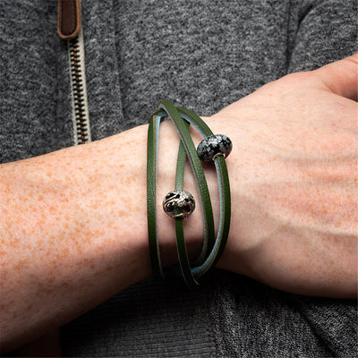 Leather Bracelet Light Blue/Green